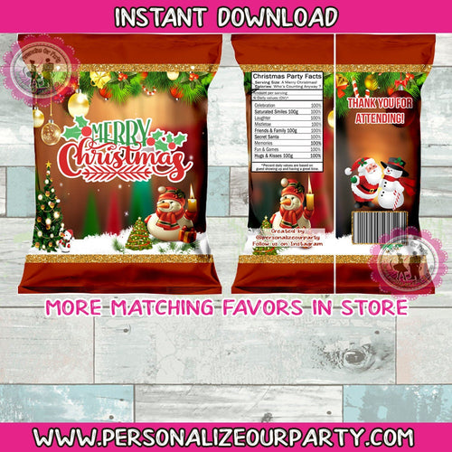 Merry Christmas chip bags/wrappers-INSTANT DOWNLOAD-holiday party favors-chip bag favors-Christmas party favors-Christmas chip bag-party