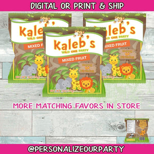 wild one jungle fruit snacks/wrappers-1st birthday party favors-1st birthday-jungle party-jungle birthday-wild one-digital-printed-safari