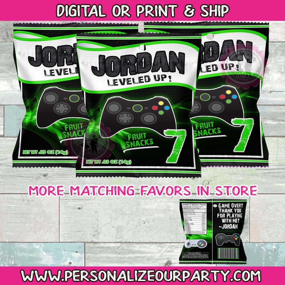 video game inspired fruit snack wrappers-digital-printed-video game party favors-gamer birthday supplies-game truck party-video game party