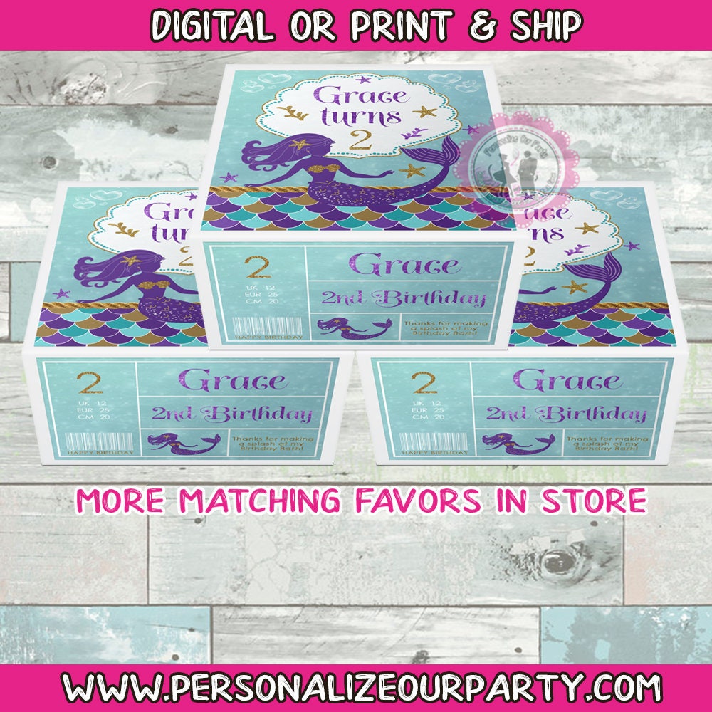 Mermaid inspired gift box party favors-custom shoe box favors-digital-printed-Mermaid gift boxes-Mermaid party favors-Mermaid party