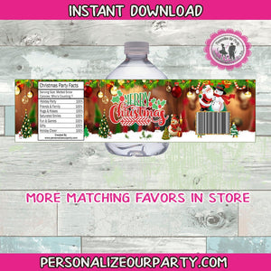 Merry Christmas water bottle labels-INSTANT DOWNLOAD-holiday party favors-water bottle favors-Christmas party favors-custom water bottle