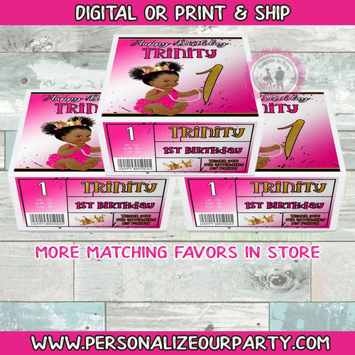 African American princess gift box party favors-princess baby shower-shoe box favors-pincess treat box favors-digital-printed-1st birthday