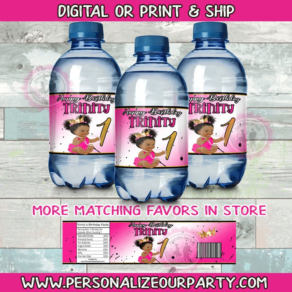 Baby girl princess water botle labels-princess party favors-princess baby shower favors-digital-printed-princess 1st birthday party favors