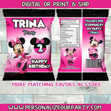 Load image into Gallery viewer, Minnie Mouse birthday chip bags/wrappers-minnie mouse party-red minnie mouse party favors-minnie mouse birthday party-1st birthday party