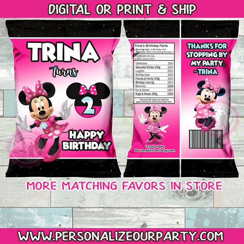 Minnie Mouse birthday chip bags/wrappers-minnie mouse party-red minnie mouse party favors-minnie mouse birthday party-1st birthday party