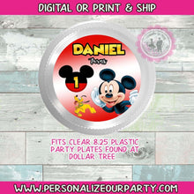 Load image into Gallery viewer, Mickey mouse clear party plates/labels-Mickey mouse party supplies-digital-printrd-Mickey mouse birthday party plates-Mickey partry favors