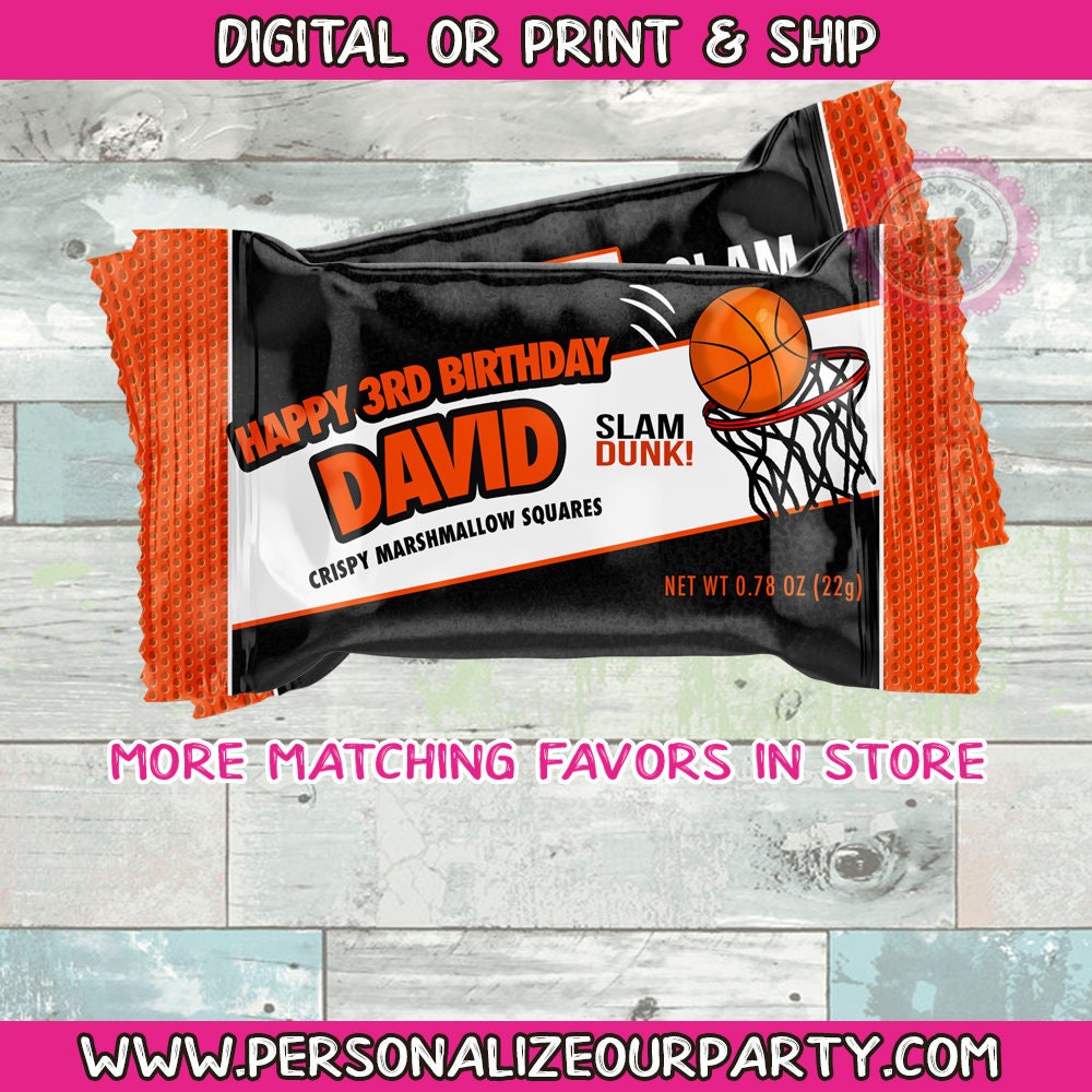 Basketball rice krispy treat/wrappers-basketball party favors-basket ball party supplies-basket ball party decor-digital-print-party favor