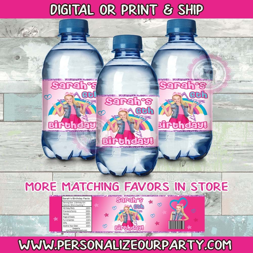 Jojo Siwa inspired water bottle labels-digital-printed-jojo siwa party-jojo siwa party favors-jojo siwa birthday-water bottle wrappers