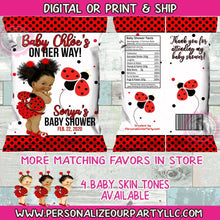 Load image into Gallery viewer, African American Lady bug baby shower chip bag/chip bag wrapper-lady bug baby shower-digital-print-lady bug birthday-lady bug favor bags