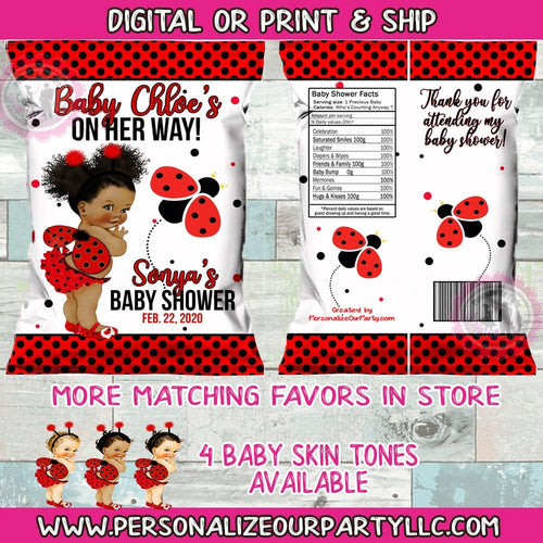African American Lady bug baby shower chip bag/chip bag wrapper-lady bug baby shower-digital-print-lady bug birthday-lady bug favor bags