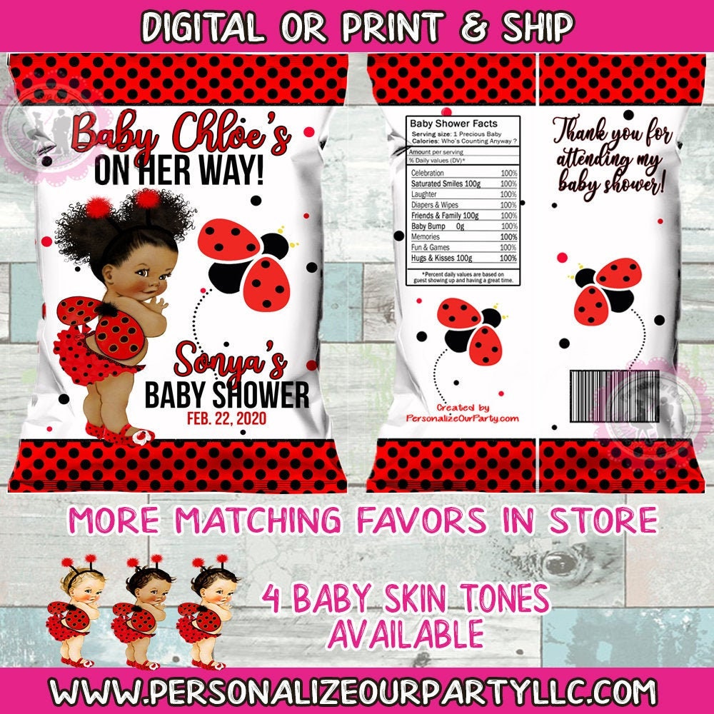 African American Lady bug baby shower chip bag/chip bag wrapper-lady bug baby shower-digital-print-lady bug birthday-lady bug favor bags