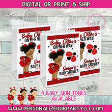 Load image into Gallery viewer, African American Lady bug baby shower favor bags-lady bug gift bag labels-digital-print-lady bug baby shower-lady bug-lady bug party