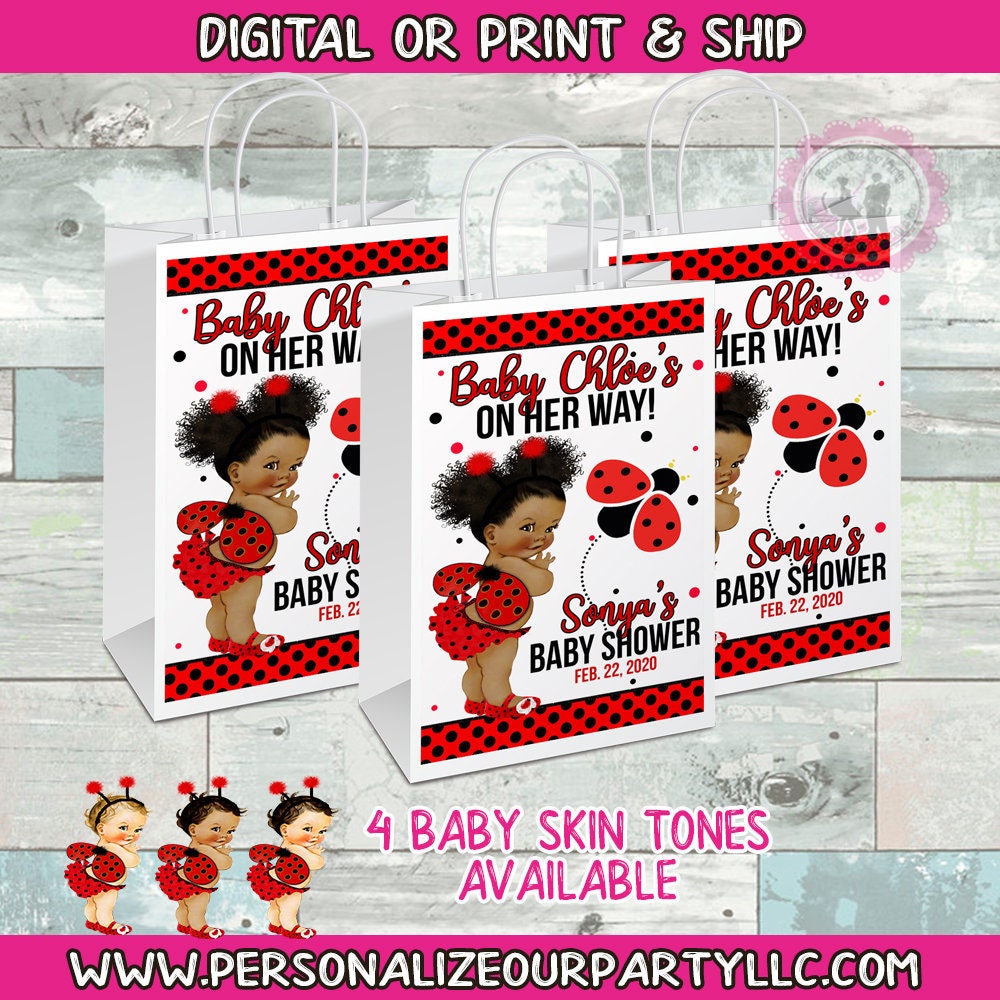African American Lady bug baby shower favor bags-lady bug gift bag labels-digital-print-lady bug baby shower-lady bug-lady bug party