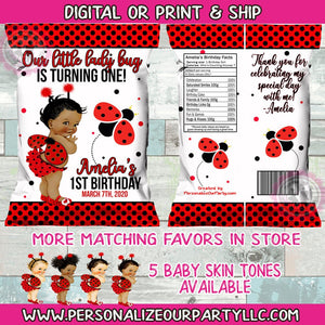 African American Lady bug chip bags/ chip bag wrappers-lady bug first birthday-bug party favors-lady bug-digital-print-lady bug favor bag