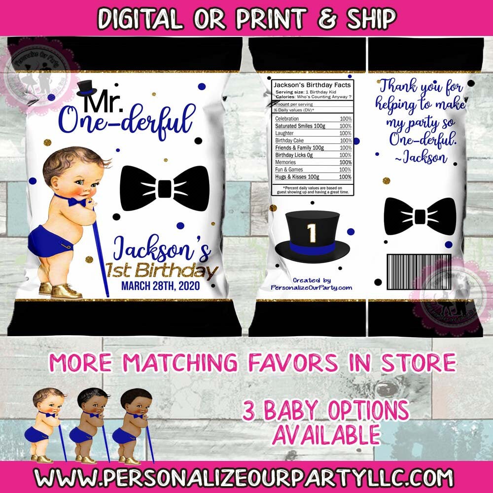 Mr. ONEderful chip bags-mr Onederful favor bags-digital-print-first birthday party bags- first birthday-1st birthday chip bags-boys party