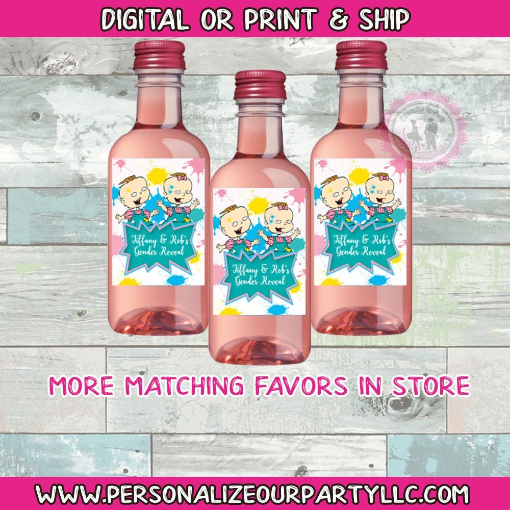 Phil and Lil gender reveal moscato wine bottle labels-rugrats gender reveal-digital print-phil an lil baby shower favors-phil an lil favors