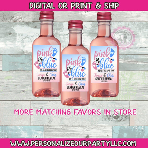 Gender reveal moscato wine bottle labels-Pink or blue gender reveal-gender reveal party favors-pink or blue gender reveal-digital-printed