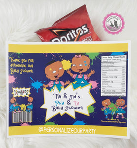 phil and lil african american baby shoewer chip bags/wrapper-digital-printed-personalized babu shower party favors-rugrats-chip bag-favors