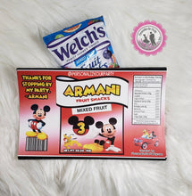Load image into Gallery viewer, Mickey mouse inspired fruit snacks/wrappers-digital-printed-Mickey mouse party favors-Mickey birthday supplies-MIckey mouse clubhouse favors