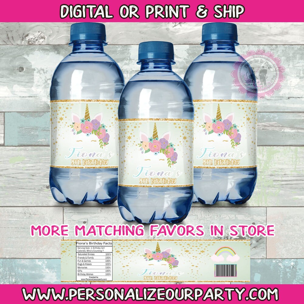 Unicorn water bottle labels-unicorn party favors-unicorn baby shower favors-digital-printed-uicorn party decor-unicorn party supplies