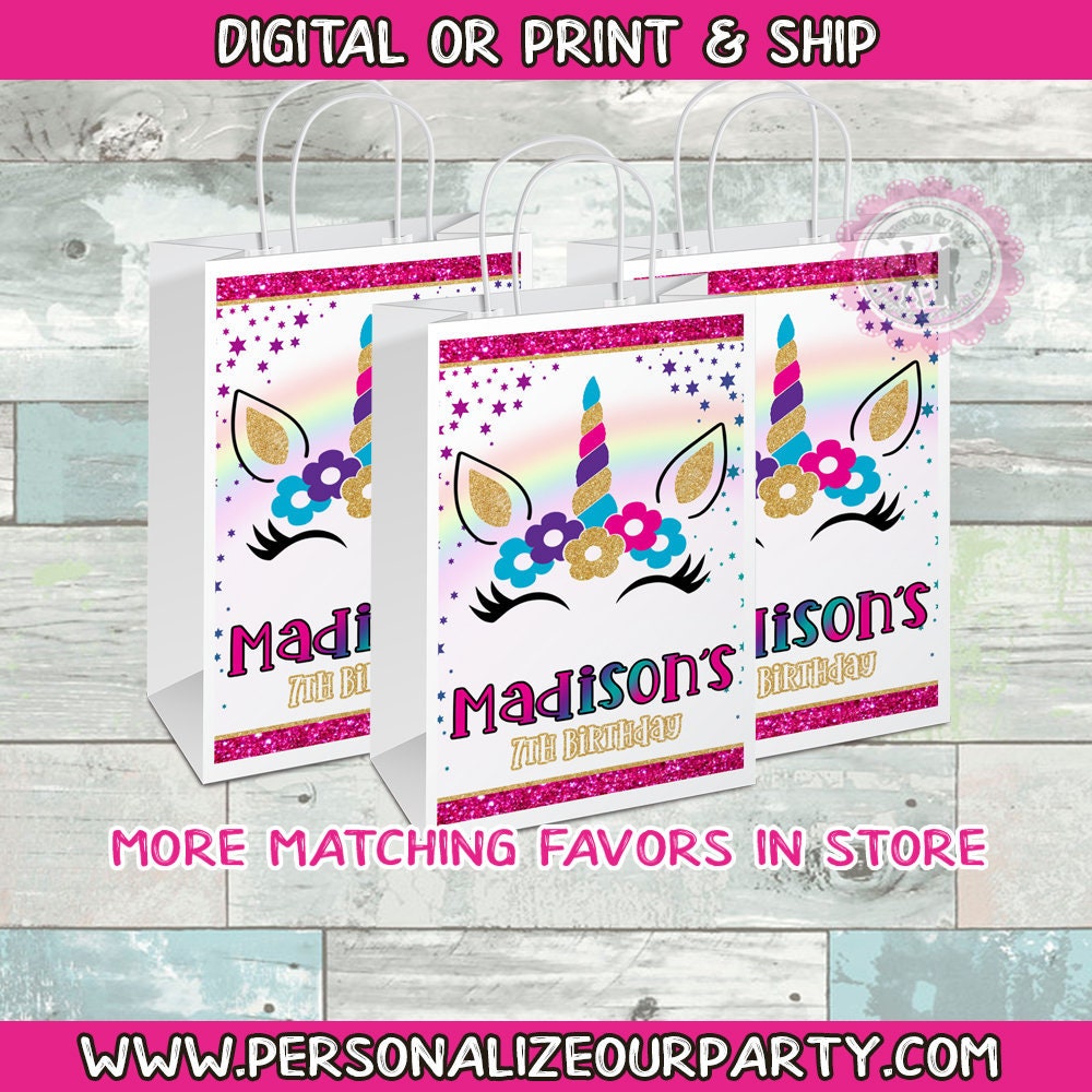 Rainbow Unicorn gift bag/labels-unicorn party favors-unicorn party bags-unicorn treat bags-unicorn gift bags-unicorn birthday supplies
