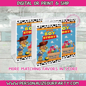 It's a boy story gift bags/labels-toy story party bags-boy story baby shower favors-gift bags-party bags-toy story baby shower-boy story