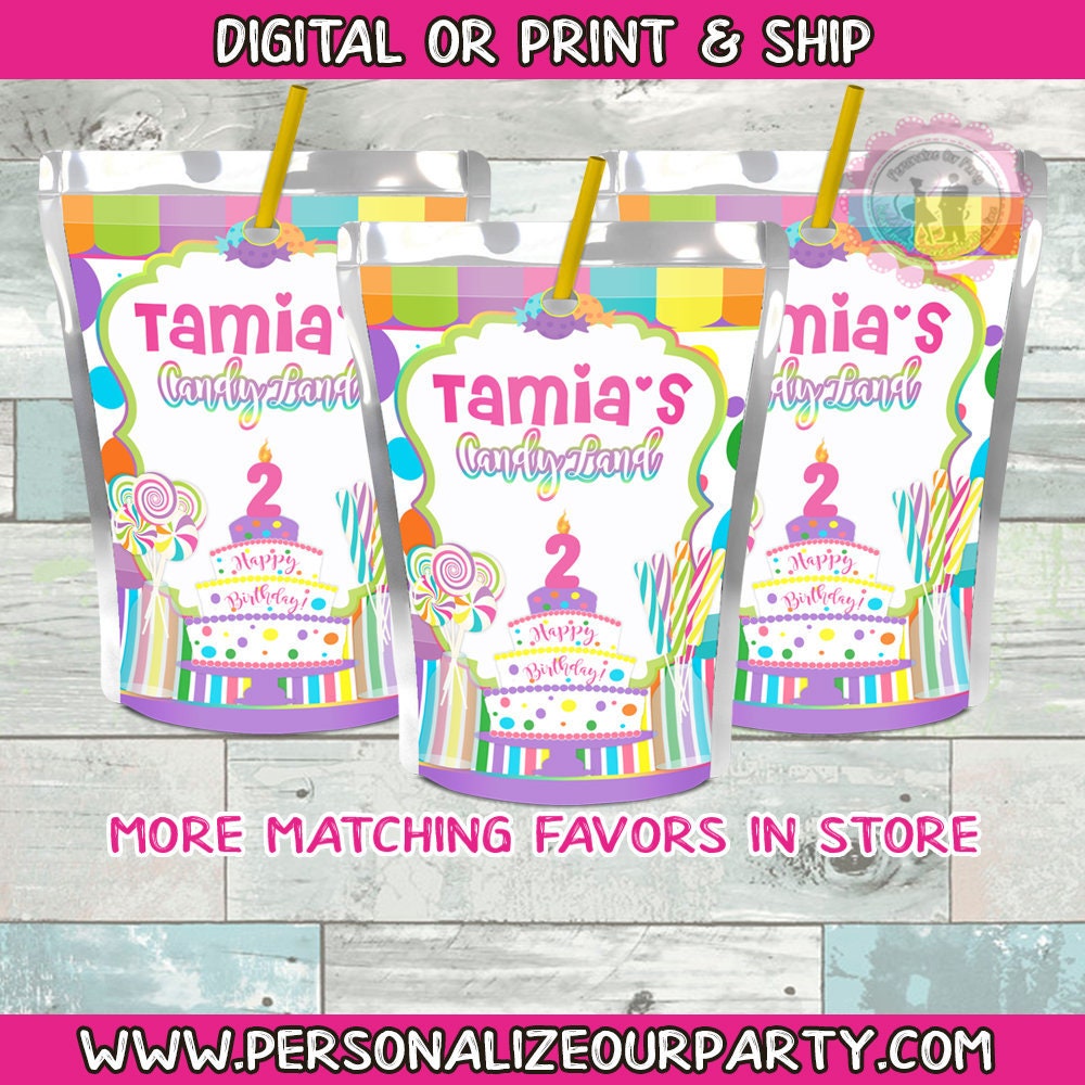 candy land juice pouch labels-digital print-candy land party favors-candy land treat bags-candy land party supplies-candy land party decor