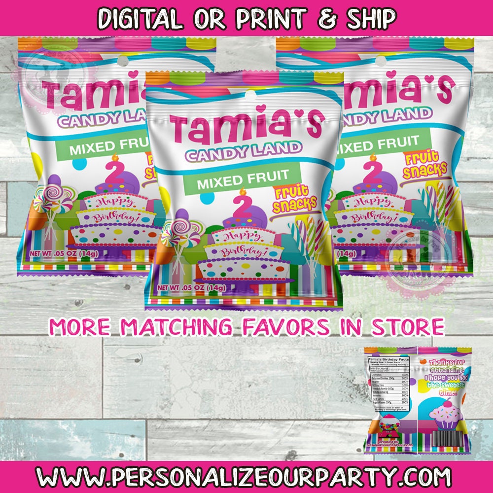 candy land fruit snacks/wrappers-candy land party favors-candy land party decor-digital-print-custom party favors-fruit snacks- candy land