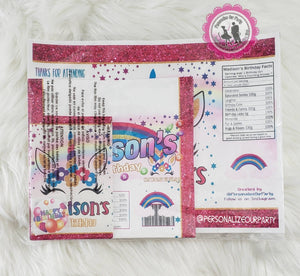 Rainbow Unicorn chip bag/wrappers-unicorn party favors-unicorn birthday party-unicorn-unicorn party bags-digital-printed-unicorn snack bags