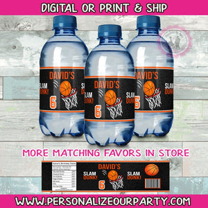 Basketball water bottle labels-basket ball party favors-digital-printed-basket ball party decor-sports party favors-sports water bottle