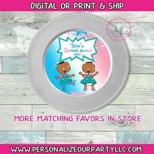 Phil and lil gender reveal charger plate inserts-digital-print-phil or lil-gender reveal party supplies-gender reveal plate-arfican american