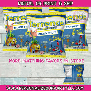 Spongebob inspired fruit snack wrappers-digital-printed- sponge bob party favors-spongebob birthday-sponge bob square pants party supplies