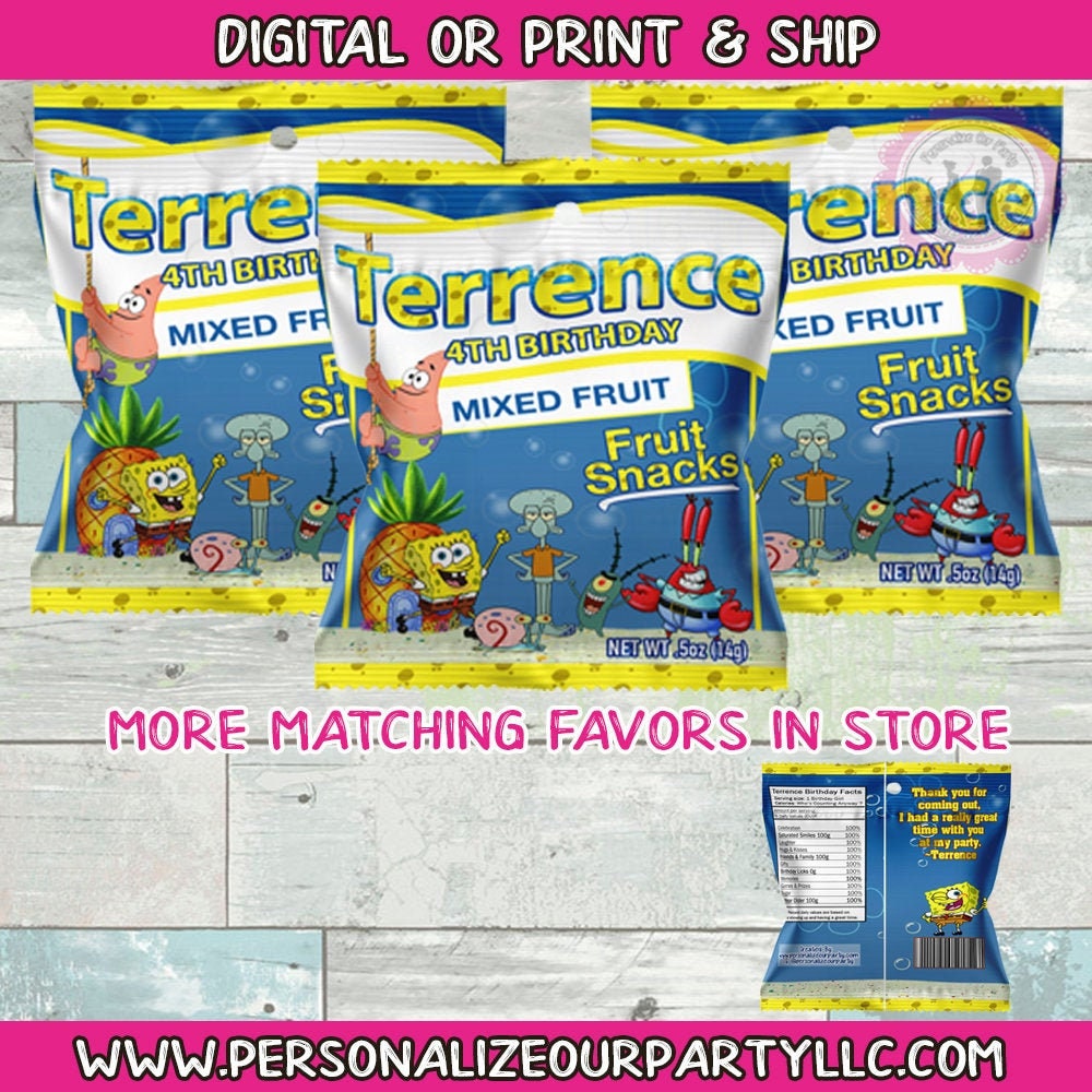 Spongebob inspired fruit snack wrappers-digital-printed- sponge bob party favors-spongebob birthday-sponge bob square pants party supplies