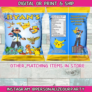 Pokemon inspired chip bag wrappers-digital-printed-pokemon party favor Personalize Our Party Pokemon inspired chip bag wrappers-digital-printed-pokemon party favor Personalize Our Party
