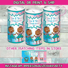 Load image into Gallery viewer, African american Phil &amp; Lil tootsie roll bank-candy bank-party favors-gender reveal favors-rugrats gender reveal-rugrats party-gender reveal
