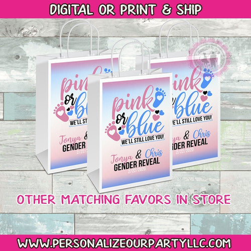 Pink or blue gender reveal gift bags-gift bag labels-gender reveal party favors-pink or blue we love you-boy or girl gender reveal favors