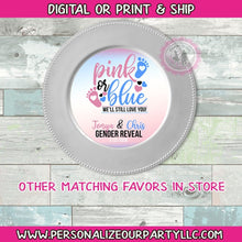 Load image into Gallery viewer, Pink or blue gender reveal charger plate inserts-pink or blue we love gender reveal favors-charger plates-gender reveal favors-digital-print