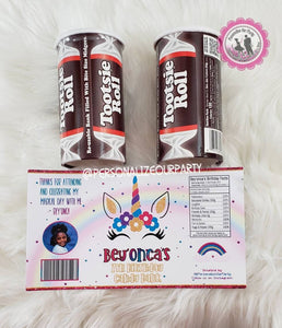 Rainbow unicorn tootsie roll candy bank jar-candy bank-party favors-custom party favors-rainbow unicorn party-unicorn birthday favors-candy