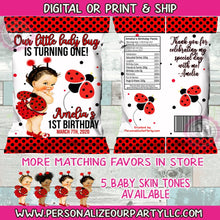 Load image into Gallery viewer, Lady bug baby chip bags/ chip bag wrappers-lady bug first birthday-lad bug party favors-lady bug-digital-print-lady bug favor bags-treat bag