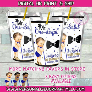 Mr. ONEderful juice pouches-juice pouch labels-mr onederful birthday party-1st birthday favors-boys 1st birthday-digital-print-onederful