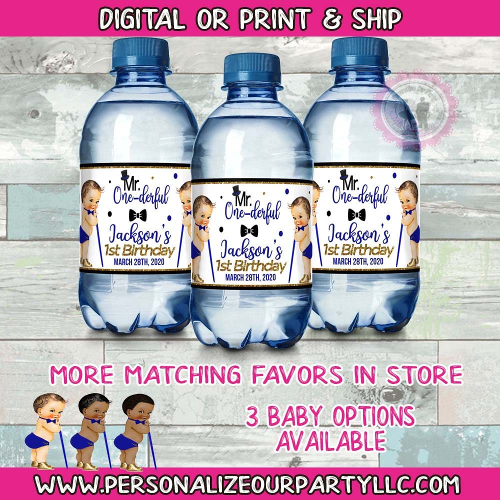 Mr. Onederful water bottle label-mr one-derful party favors-water bottle labels-1st birthday-water bottle wrappers-digital-print-party favor