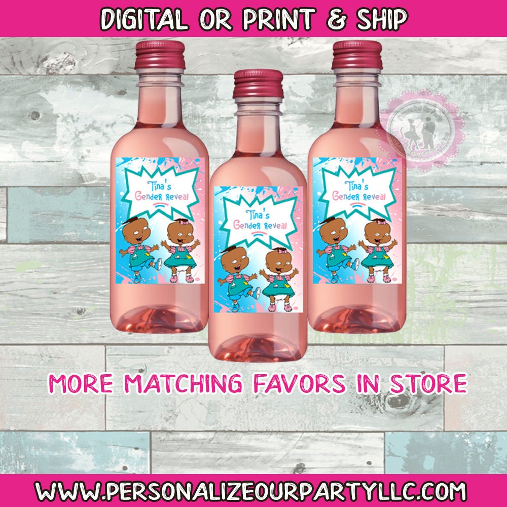 African American Phil and Lil gender reveal moscato wine bottle labels-rugrats gender reveal-digital print-phil an lil baby shower