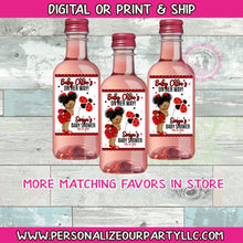 Load image into Gallery viewer, Lady bug baby shower wine bottle label-African American baby girl-lady bug party favors-lady bug baby shower-digital-print-wine party favors