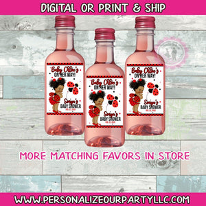 Lady bug baby shower wine bottle label-African American baby girl-lady bug party favors-lady bug baby shower-digital-print-wine party favors