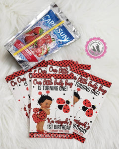 African American Lady bug 1st birthday juice pouch labels-lady bug party-lady bug party favors-lady bug favors-juice pouch-digital-print