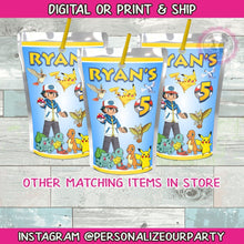 Load image into Gallery viewer, Pokemon capri sun juice pouch stickers-digital-print-pokemon juice favors-pokemon birthday party-pokemon-pokemon juice-pokemon party decor