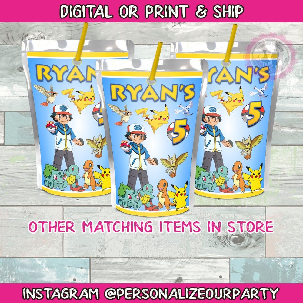 Pokemon capri sun juice pouch stickers-digital-print-pokemon juice favors-pokemon birthday party-pokemon-pokemon juice-pokemon party decor