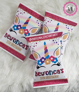 Rainbow Unicorn chip bag/wrappers-unicorn party favors-unicorn birthday party-unicorn-unicorn party bags-digital-printed-unicorn snack bags
