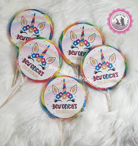 Rainbow unicorn jumbo cicus lollipop stickers-digital-printed-unicorn party favors-unicorn birthday-princess lollipops-princess suckers