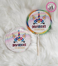 Load image into Gallery viewer, Rainbow unicorn jumbo cicus lollipop stickers-digital-printed-unicorn party favors-unicorn birthday-princess lollipops-princess suckers
